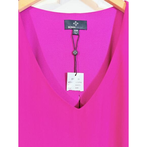 New RONNI NICOLE PINK CHIFFON SHIFT EVENING DRESS Magenta Pink Plus Size 22W - Picture 2 of 2